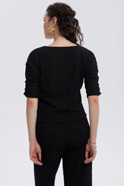 Polera Mujer Abotonada Con Textura Negro