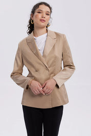 Blazer Mujer Largo Satinado Beige