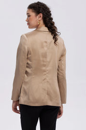 Blazer Mujer Largo Satinado Beige