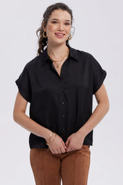 Blusa Mujer Satín Abotonada Negro