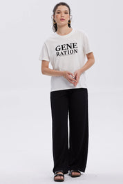 Polera Mujer Print Con Aplicación Crudo