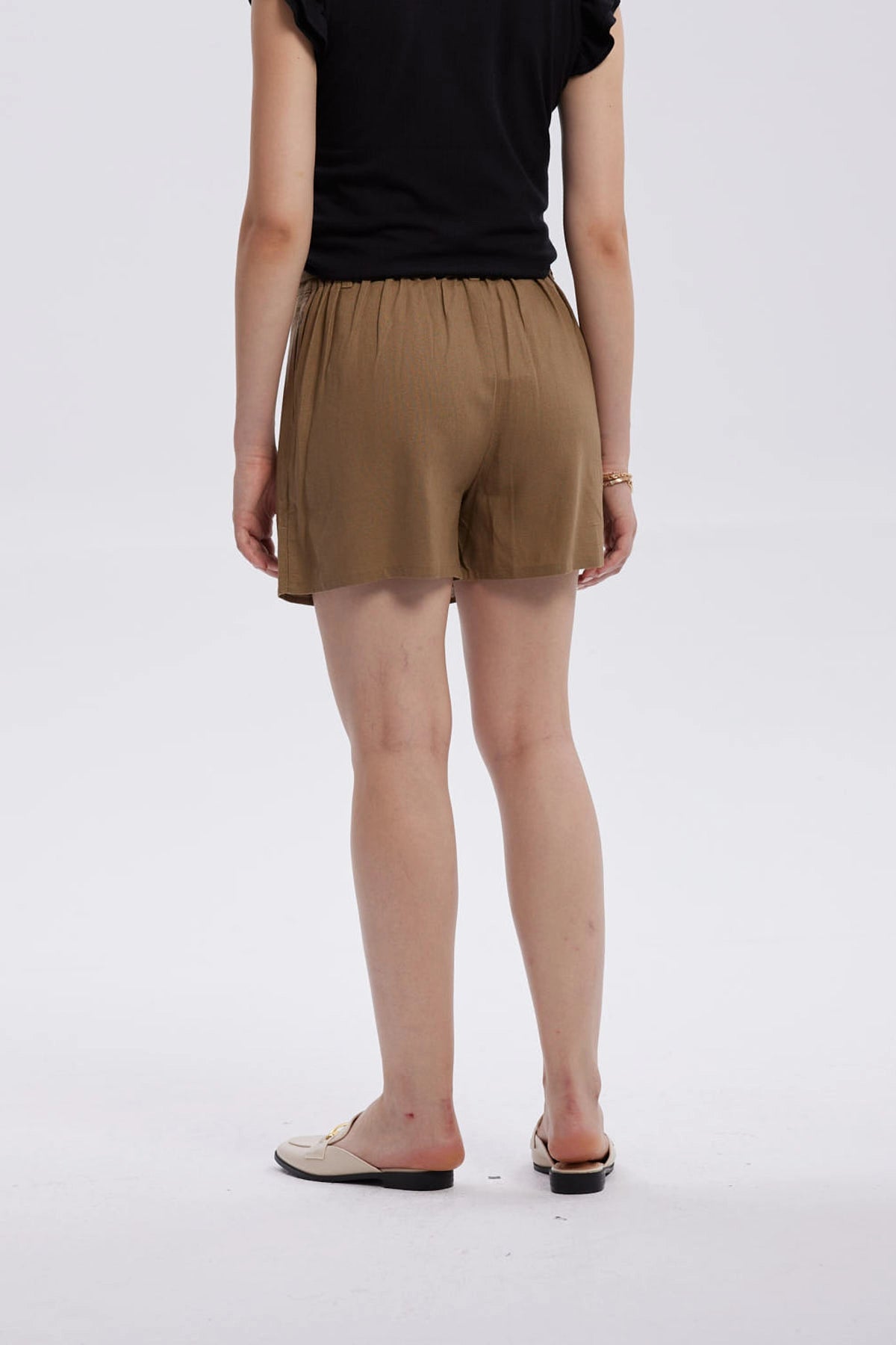 Falda Mujer Short Lino Amarra Cintura Café Claro