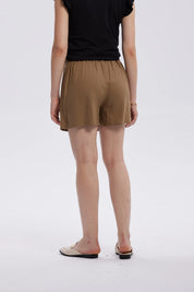 Falda Mujer Short Lino Amarra Cintura Café Claro