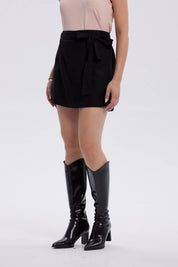 Falda Mujer Short Lino Amarra Cintura Negro