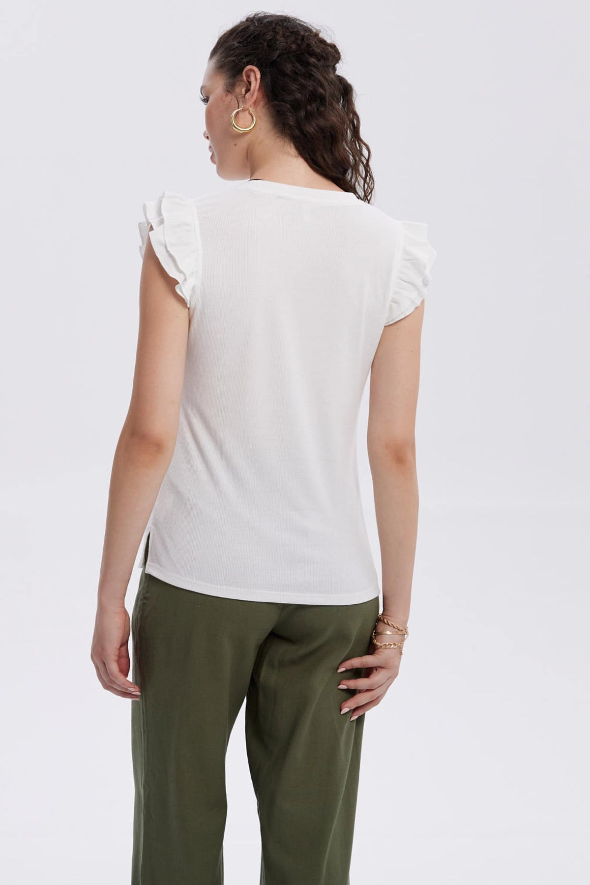 Polera Mujer Vuelos Rib Lisa Crudo