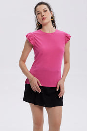 Polera Mujer Vuelos Rib Lisa Fucsia