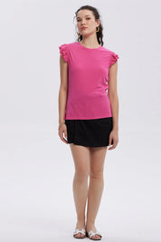 Polera Mujer Vuelos Rib Lisa Fucsia