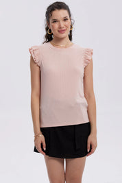 Polera Mujer Vuelos Rib Lisa Naranjo