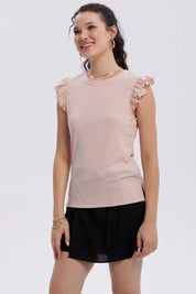 Polera Mujer Vuelos Rib Lisa Naranjo