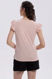 Polera Mujer Vuelos Rib Lisa Naranjo