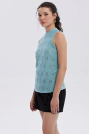 Polera Mujer Broderie Recogido Celeste