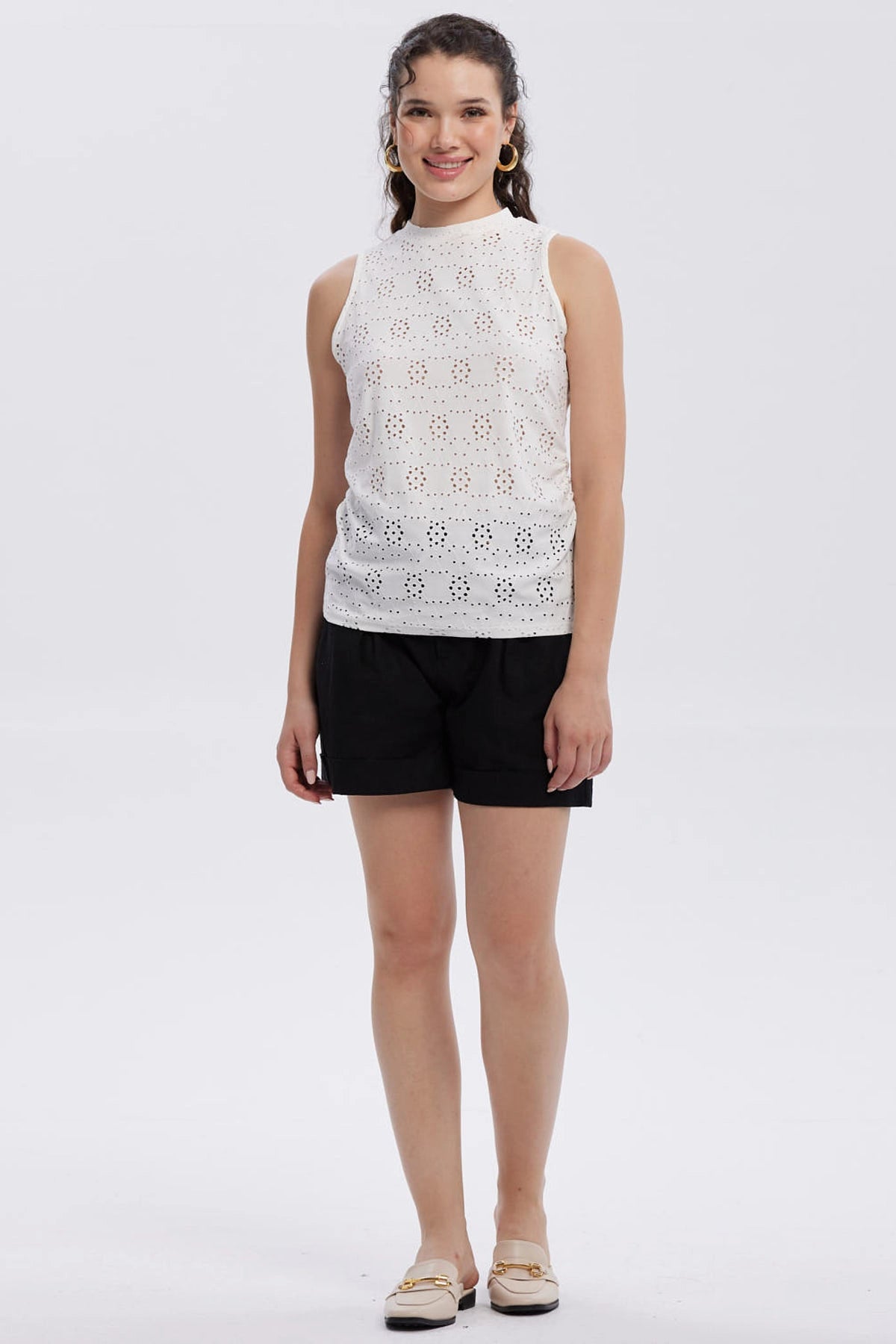 Polera Mujer Broderie Recogido Crudo