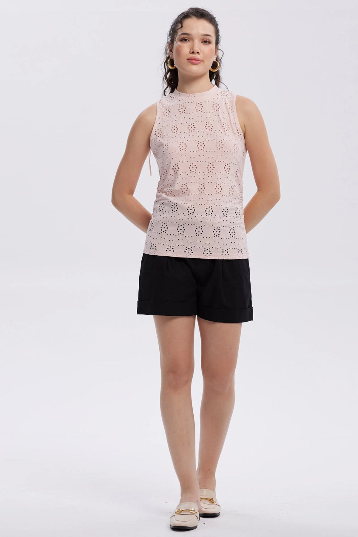 Polera Mujer Broderie Recogido Palo Rosa