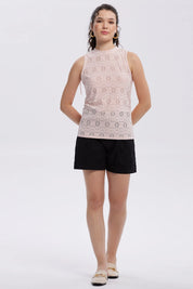 Polera Mujer Broderie Recogido Palo Rosa