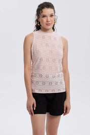 Polera Mujer Broderie Recogido Palo Rosa