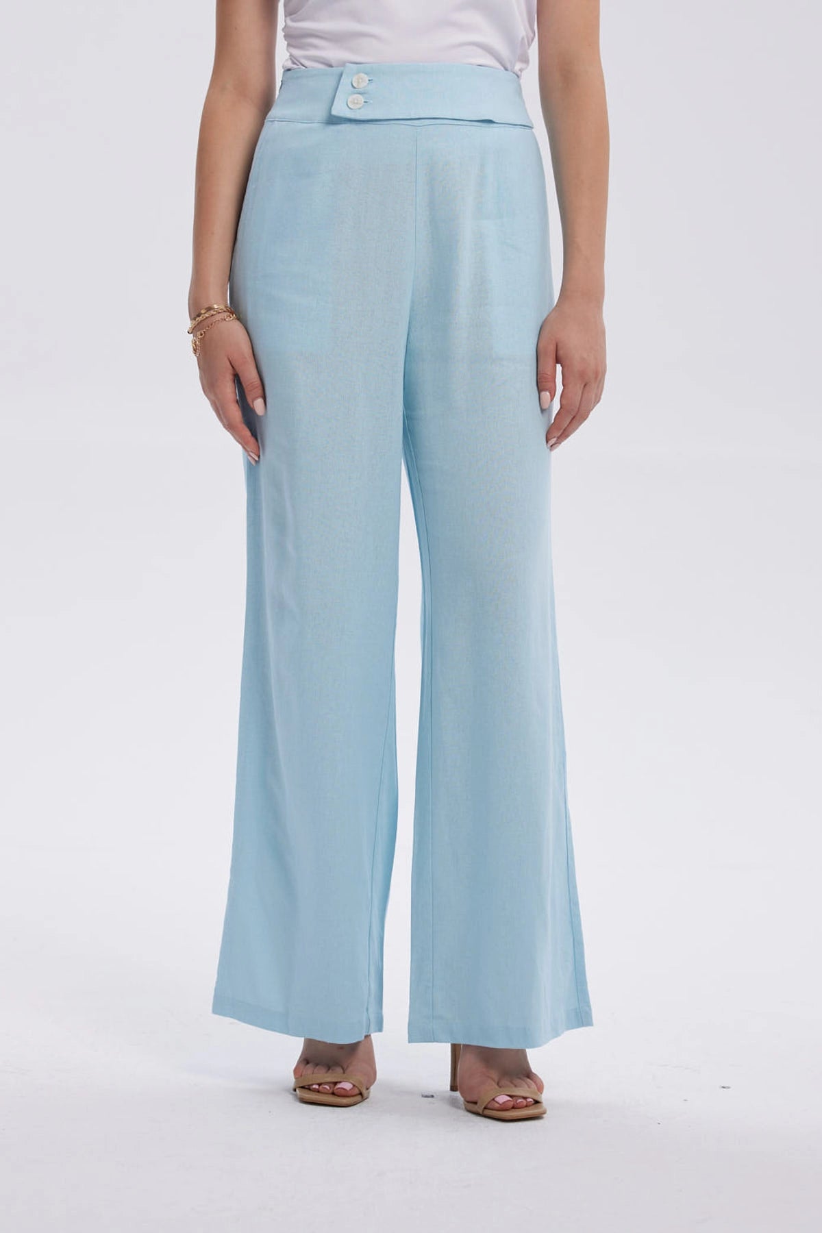 Pantalón Mujer Lino Sastrero Cierre Celeste – Fashion´s Park