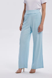 Pantalón Mujer Lino Sastrero Cierre Celeste