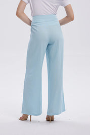 Pantalón Mujer Lino Sastrero Cierre Celeste