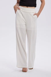 Pantalón Mujer Lino Sastrero Cierre Crudo