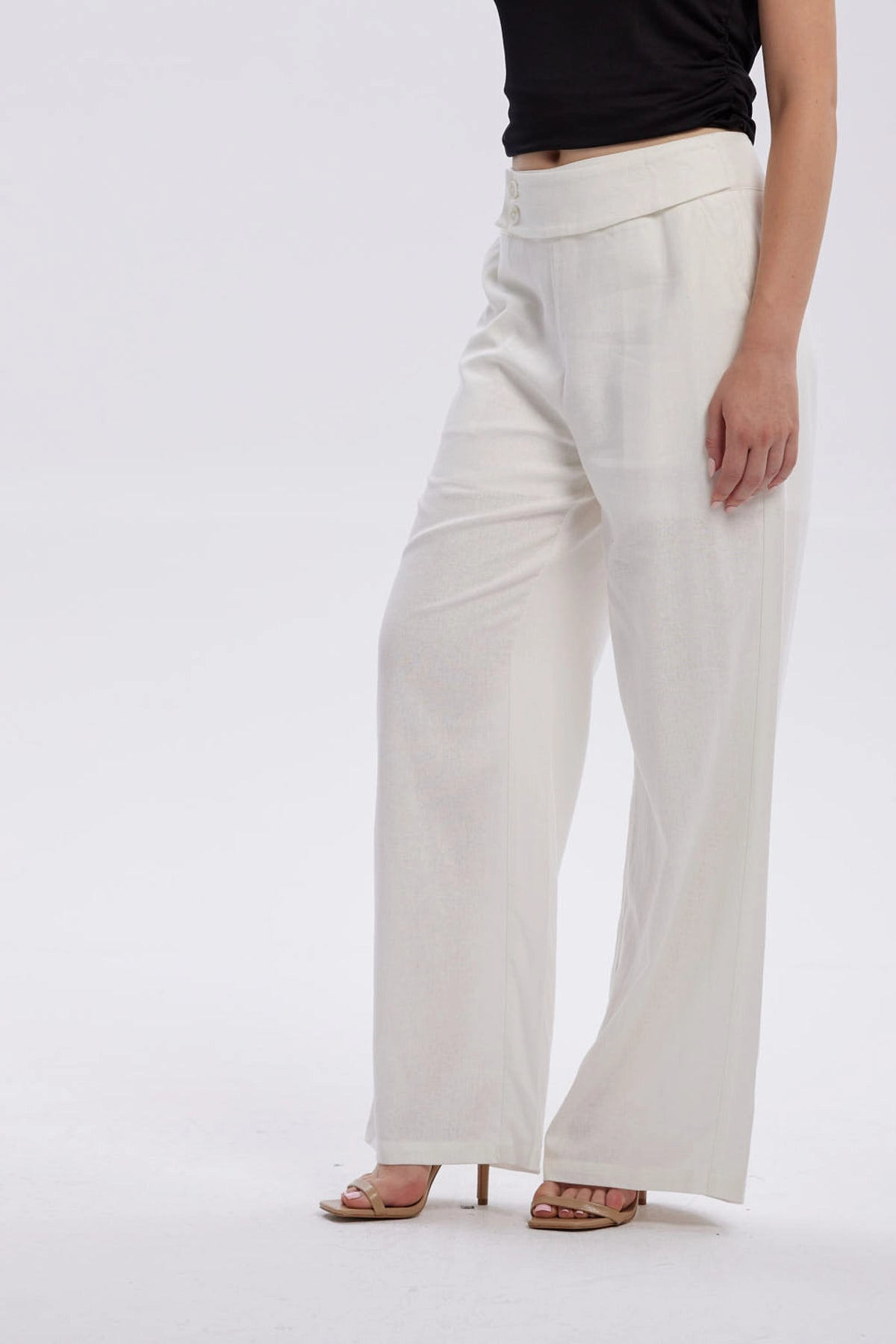 Pantalón Mujer Lino Sastrero Cierre Crudo