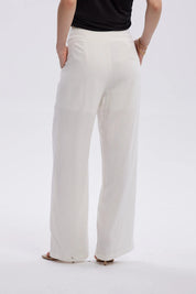 Pantalón Mujer Lino Sastrero Cierre Crudo