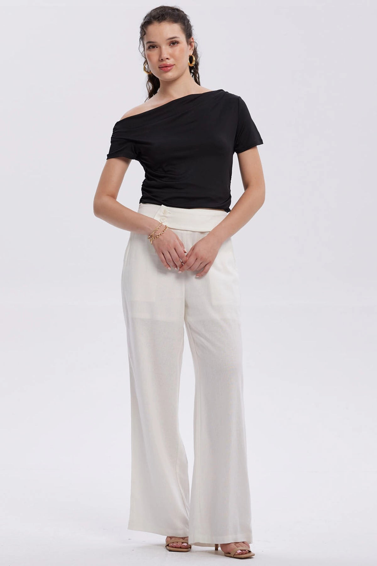 Pantalón Mujer Lino Sastrero Cierre Crudo