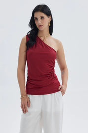 Polera Mujer Asimétrico Rojo Oscuro