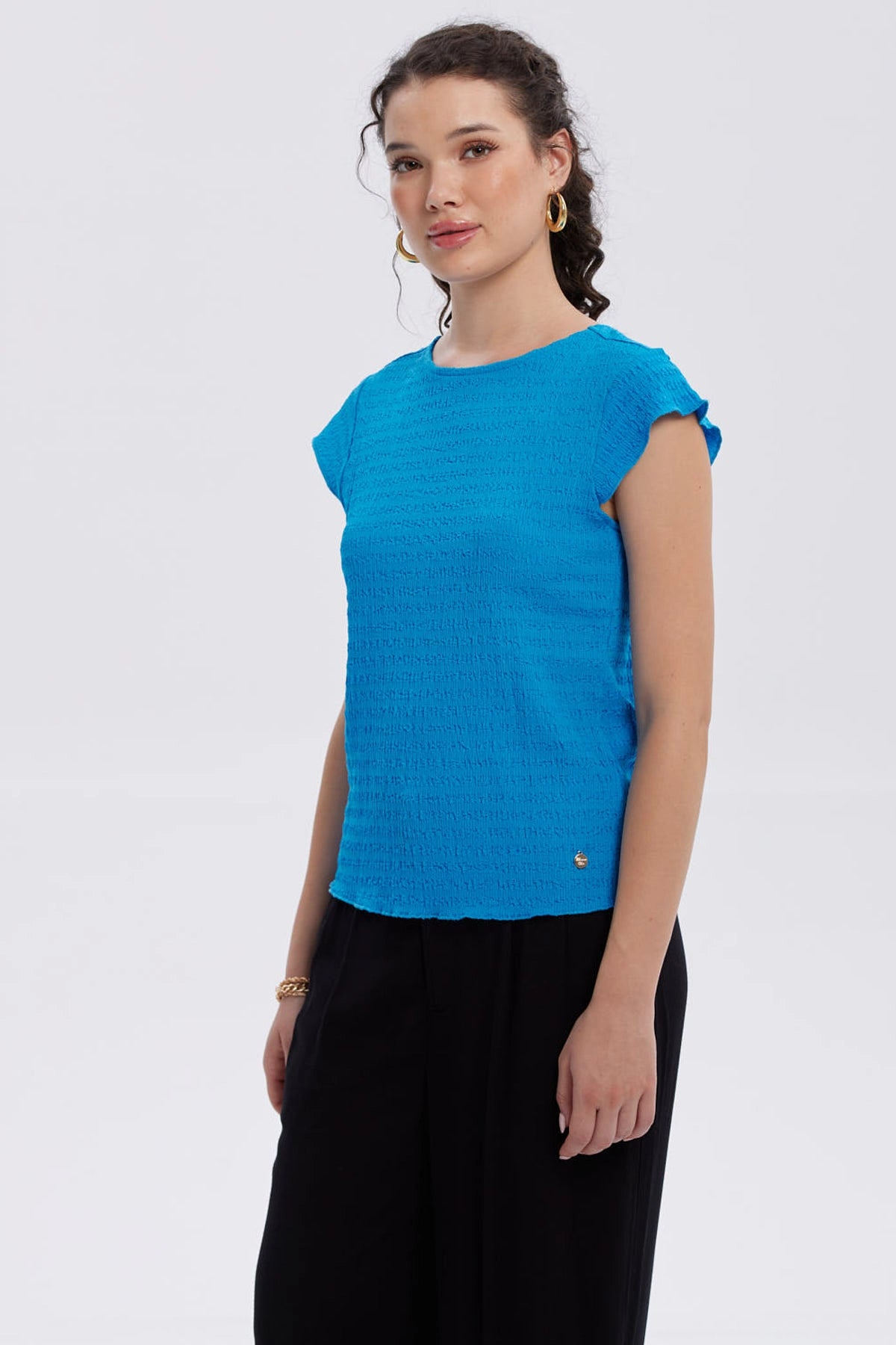 Polera Mujer Espalda Escote Cuadrado Azul Claro