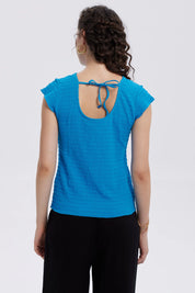Polera Mujer Espalda Escote Cuadrado Azul Claro