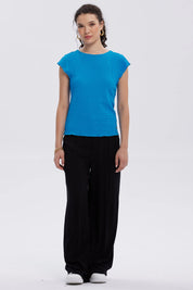 Polera Mujer Espalda Escote Cuadrado Azul Claro