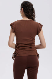 Polera Mujer Manga Vuelos Café Oscuro