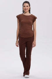 Polera Mujer Manga Vuelos Café Oscuro