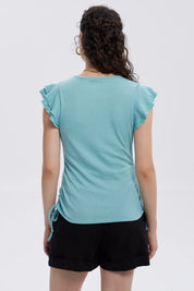 Polera Mujer Manga Vuelos Celeste