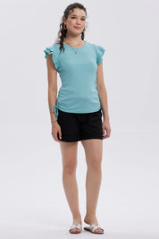 Polera Mujer Manga Vuelos Celeste