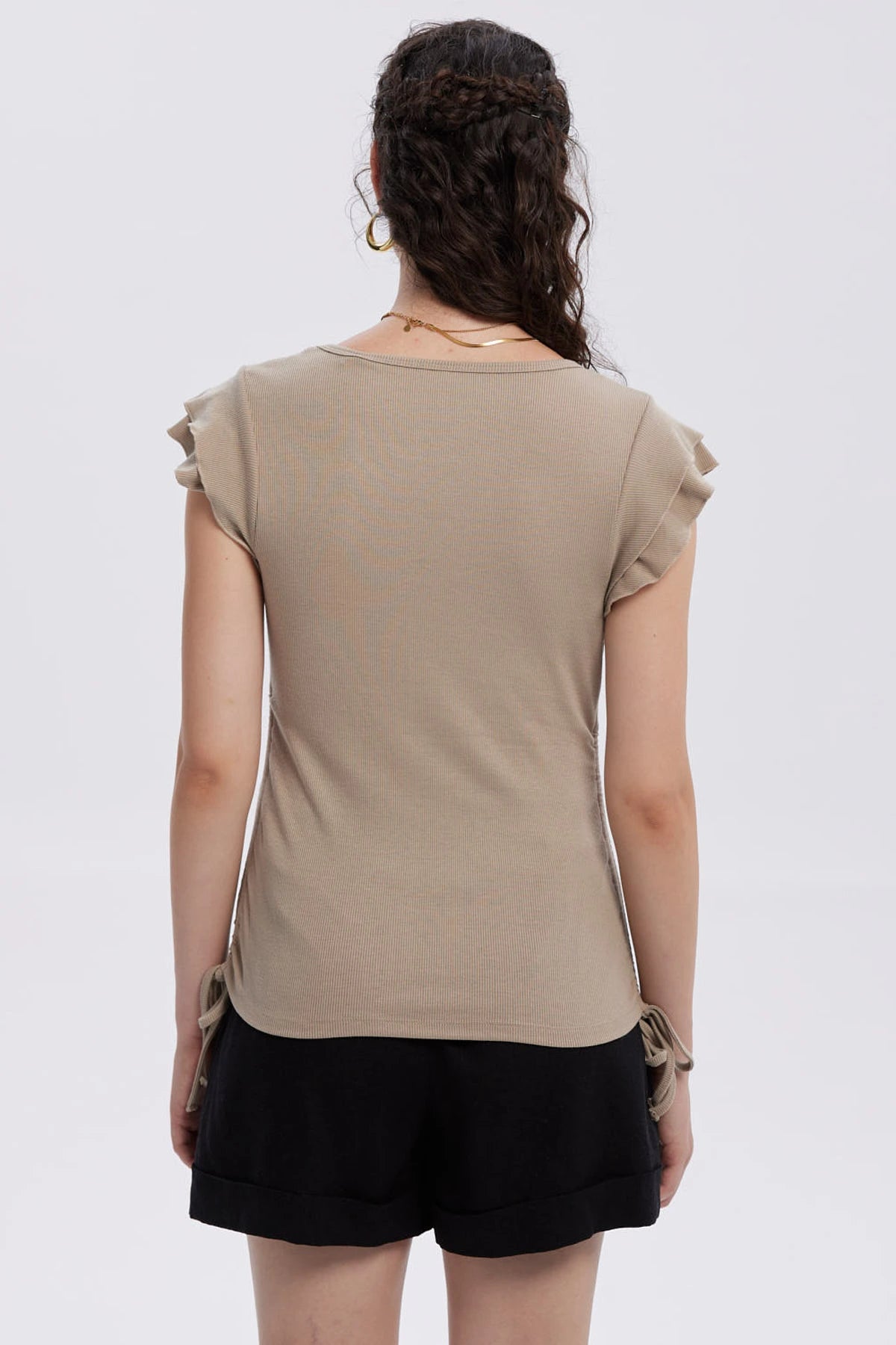 Polera Mujer Manga Vuelos Beige