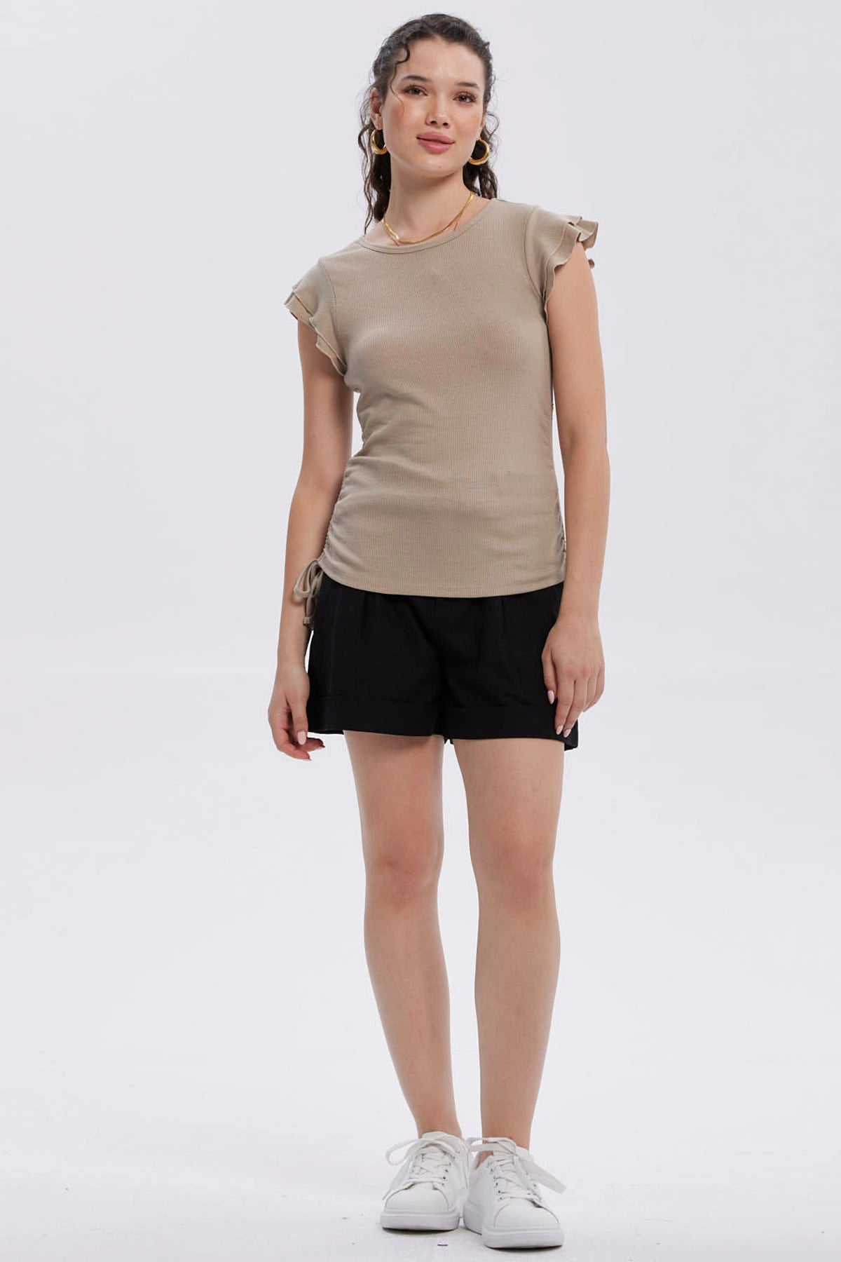 Polera Mujer Manga Vuelos Beige