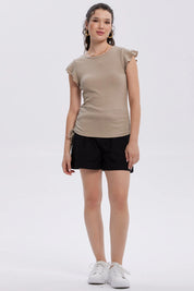 Polera Mujer Manga Vuelos Beige