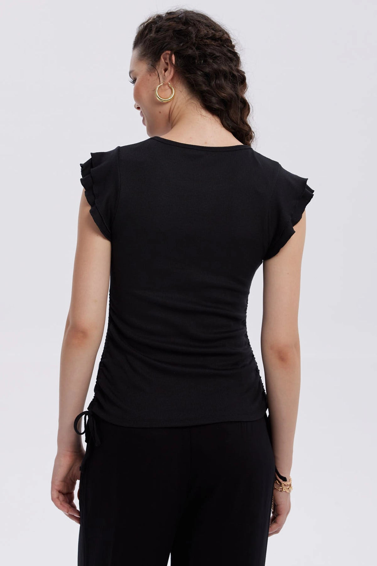 Polera Mujer Manga Vuelos Negro