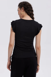 Polera Mujer Manga Vuelos Negro