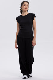 Polera Mujer Manga Vuelos Negro