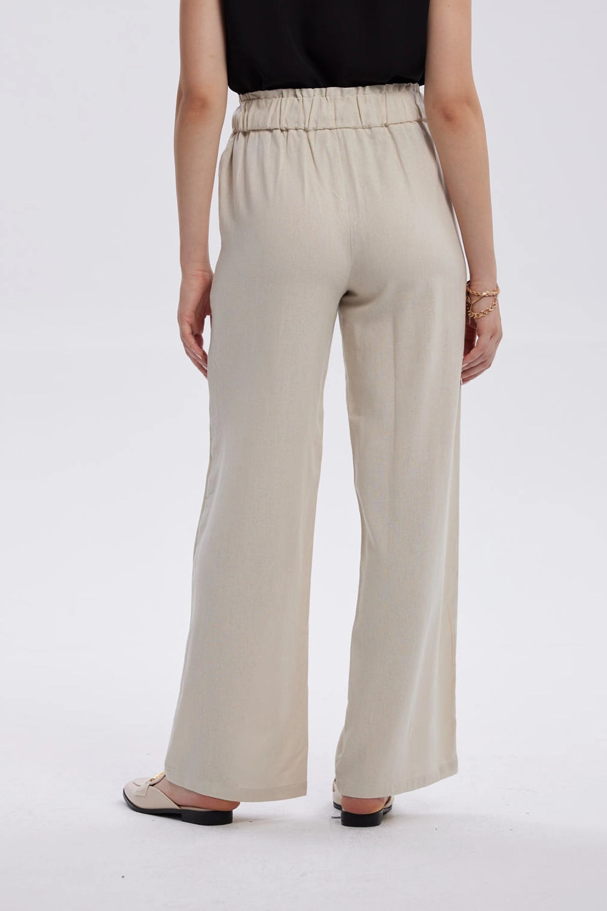 Pantalón Mujer Lino Amarra En Cintura Arena