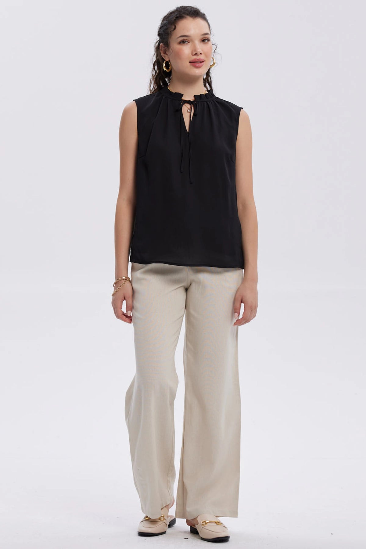 Pantalón Mujer Lino Amarra En Cintura Arena