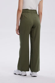Pantalón Mujer Lino Amarra En Cintura Verde Musgo