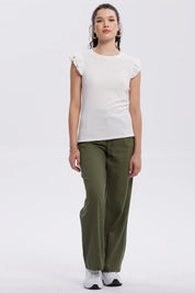 Pantalón Mujer Lino Amarra En Cintura Verde Musgo