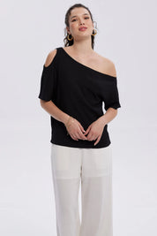 Polera Mujer Cuello Bote Negro