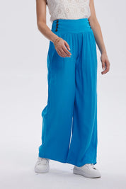 Pantalón Mujer Palazzo Aplicación Botones Azul Claro