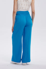 Pantalón Mujer Palazzo Aplicación Botones Azul Claro