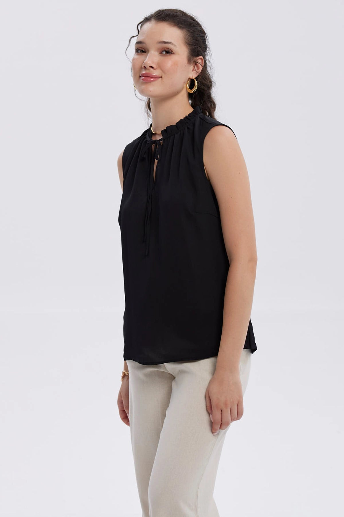 Blusa Mujer Aplicación Amarra Negro