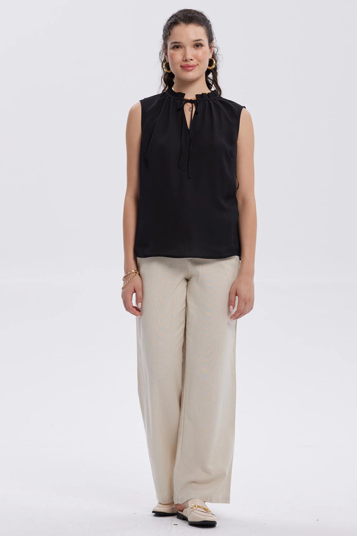 Blusa Mujer Aplicación Amarra Negro