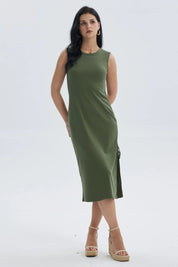 Vestido Mujer Largo Rib Verde Musgo